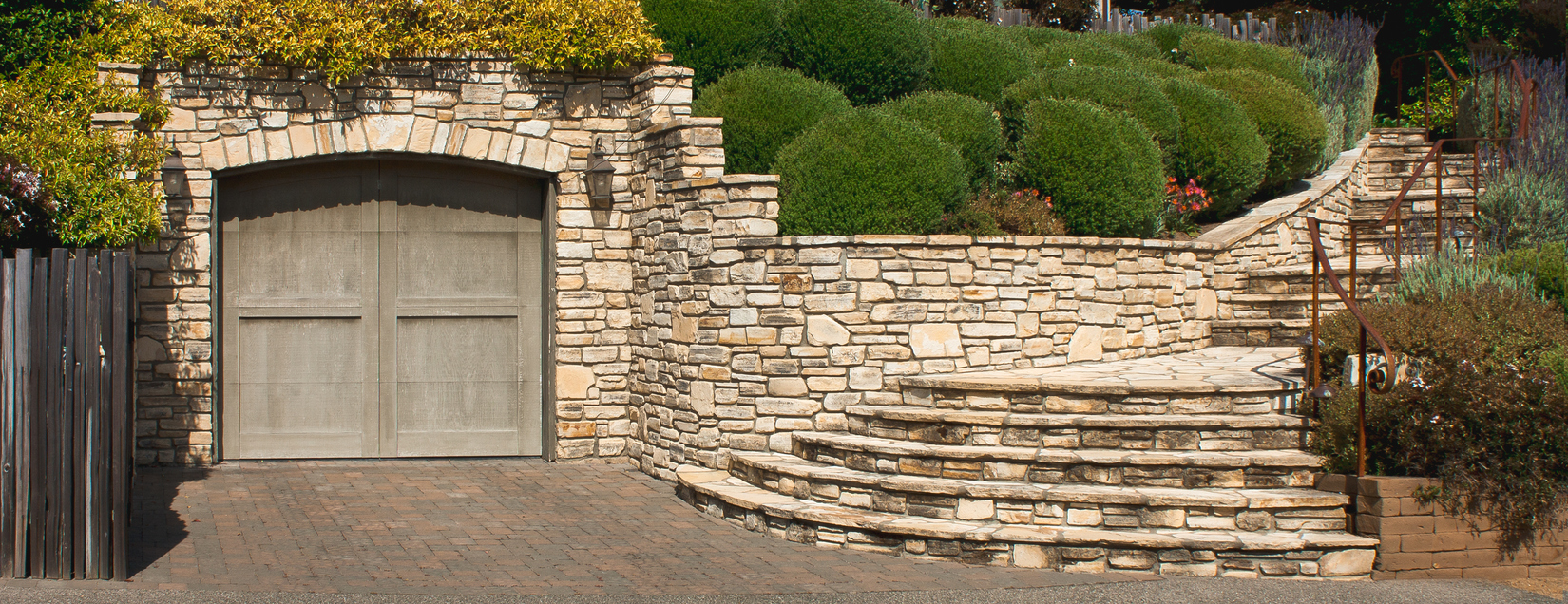 Stone Stairway and Garage Retaining Wall Installation<br />